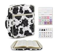 NETILGEN Black and White Cow Print Quilted Bible Carrying Case for Women Bible Cover with Handle Scripture Study Supplies Accessories Christian Gifts