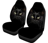 NETILGEN Black Cat Car Seat Covers 2 Pieces Drive Seat Protector Cover Durable Saddle Blanket Seat Covers Black Elastic Dust-proof Breathable Fit Most Sedan