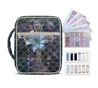 NETILGEN Blue Lily Flower Cross Quilted Bible Cover Carrying Case for Women, Large Tote Bag with Handle, Bible Scripture Study Supplies Accessories & Magnetic Bookmark