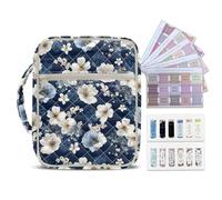 NETILGEN Blue White Flowers Bible Cover with Handle Large Quilted Bible Cover Carrying Case with Front Zipper Pocket Scripture Study Spplies Christian Gifts