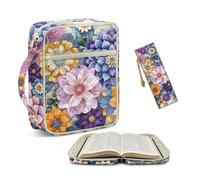 NETILGEN Boho Flowers Blossom Quilted Bible Cover with Leather Bookmark for Women Large Quilted Carrying Case with Handle, Scripture Bible Study Supplies Church Bag