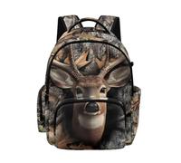 NETILGEN Boys Backpack with Padded Shoulder Strap Oak Leaf Hunting Camo Deer Print 17 inch Large Capacity School Bookbag for Elementary Primary School