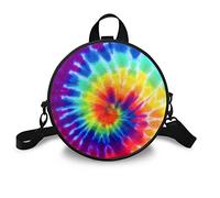 NETILGEN Clock Shaped Leather Round Bag for Women Girls, Cell Phone Purse Trendy Cross Bag Chest Bag Thick Strap Work Bags Lightweight Shoulder Bag, Tie Dye Rainbow