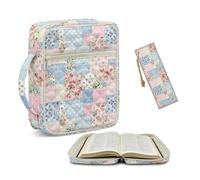 NETILGEN Cute Flowers Blossom Quilted Bible Cover Case and Leather Bookmark for Women, Scripture Bible Study Supplies Church Bag Large Quilted Bible Carrying Case with Handle