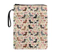 NETILGEN Dachshund Dog Floral Biege Book Covers with Zipper and Pocket Book Sleeve for Book Lovers Book Case Protector for School Kids Boys Girls Purse