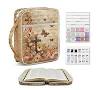 NETILGEN Daisy Butterfly Cross Bible Cover Case for Women, Large Quilted Bible Carrying Case with Handle, Tabs and Magnetic Bookmark, Church Scripture Study Supplies