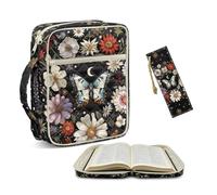 NETILGEN Daisy Floral Butterfly Quilted Bible Study Supplies Church Bag with Leather Bookmark Large Quilted Bible Cover Case for Women Bible Carrying Case with Handle