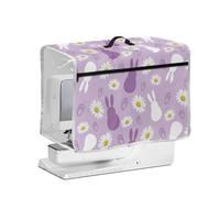 NETILGEN Daisy Purple Bunny Quilted Dust Cover for Sewing Machines, Protective Sewing Machine Carrying Case with Transparent Side, Top Handle and Front Zipper Pocket Easter Day Decor