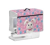 NETILGEN Easter Day Cute Bunny Sewing Machine Dust Cover with Transparent Side Top Handle and Front Zipper Storage Pocket, Quilted Protective Dust Cover for Sewing Machines