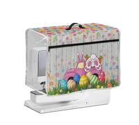 NETILGEN Easter Eggs Bunny Sewing Machine Protective Dust Cover with Transparent Side Top Handle and Front Zipper Pocket, Padded Sewing Machine Dust Cover, Universal Size