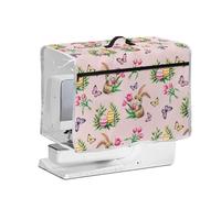 NETILGEN Easter Floral Bunny Sewing Machine Dust Cover with Transparent Side, Top Handle and Front Zipper Storage Pocket, Quilted Dust Cover for Most Standard Size Sewing Machines