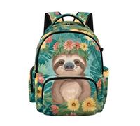 NETILGEN Floral Sloth Backpack for Girls Cute School Bags for Elementary Primary School 17 inch School Bookbag with Padded Shoulder Strap