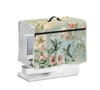 NETILGEN Hibiscus Floral Hummingbird Sewing Machine Cover with Transparent Side Top Handle and Front Zipper Storage Pocket, Quilted Dust Cover for Household Sewing Machines