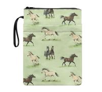 NETILGEN Horse Green Book Sleeve Cover with Zipper Reusable Book Protector Paperback Book Cover Washable Fabric Book Pouch Cover with Pocket, 11.4" x 8.7"