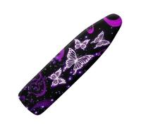 NETILGEN Ironing Board Cover Resists Scorching Stain Proof Non-Slip Protective Covers L for Dimensions 123-132 x 40-45 cm for Home Indoor Decor, Butterfly Shiny Purple