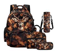 NETILGEN Kids Cartoon Backpack for Boys Age 6-12 Oak Leaf Hunting Camo Deer School Bookbag with Lunch Box Pencil Case and Bottle Sleeve for Elementary Preschool Students