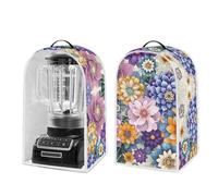 NETILGEN Kitchen Blender Transparent PVC Dust Cover with Top Handle Boho Flowers Bright Blossom Kitchen Appliance Stand Mix Coffee Maker Food Processor Cover