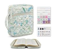 NETILGEN Lily Flowers Cross Bible Cover Case for Women, Large Quilted Bible Carrying Case with Handle, Tabs and Magnetic Bookmark Scripture Study Supplies