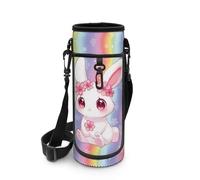 NETILGEN Neoprene Water Bottle Carrier Bag with Phone Pocket Sling Handbag, Adjustable Shoulder Hand Strap for 25oz/32oz Bottles, Rainbow Rabbit