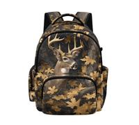 NETILGEN Oak Leaf Hunting Camo Deer 17 inch Large Capacity Backpack School Bookbag with Padded Shoulder Strap Multi-Pockets Daypack for School Travel