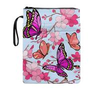 NETILGEN Pink Butterfly Sakura Book Sleeves for Paperback Zippered Book Covers Reusable Book Protective Cover Book Sox Textbook Jackets Washable Pouch