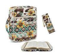 NETILGEN Portable Bible Cover with Handle Sunflower Aztec Geometric Large Quilted Bible Cover Case with Leather Bookmark for Women Scripture Study Supplies Christian Gifts