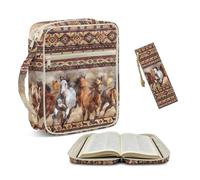 NETILGEN Quilted Bible Cover Case with Leather Bookmark Aztec Geometric Tribal Horse Large Quilted Bible Study Supplies Carrying Case with Handle, Christian Gifts
