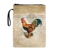 NETILGEN Rooster Letter Retro Book Sleeve Protector Cool Book Cover for Book Purse for Paperback Storage Bag Book Sox with Zipper and Pocket Small Case
