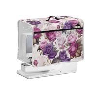 NETILGEN Sewing Machine Dust Cover with Transparent Side & Top Handle, Quilted Protective Cover for Most Standard Household Sewing Machines Purple Rose Flowers