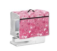 NETILGEN Sewing Machine Quilted Dust Cover with Transparent Side, Reinforced Top Handle, Protective Cover for Household Sewing Machine Valentine's Day Pink Love Hearts