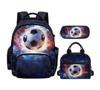 NETILGEN Sports Theme Boys School Bag for Kindergarten Elementary 1st 2nd Grade Students Bookbag Backpack with Lunch Bag Pencil Case, Lightning Soccer