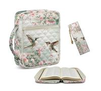 NETILGEN Spring Floral Hummingbird Bible Cover with Handle Front Zipper Pocket Large Quilted Bible Cover Carrying Case with Leather Bookmark Scripture Study Spplies Christian Gifts