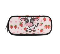 NETILGEN Strawberry Milk Cow Print Kids Cartoon Pencil Case for Boys Girls Big Capacity Stationery Organizer Pencil Storage Pouch Pen Box