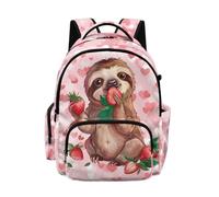 NETILGEN Strawberry Sloth Cute Backpack with Padded Shoulder Strap 17 inch Large Capacity Multi Pocket Schoolbag Elementary Primary School Bookbag