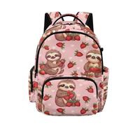 NETILGEN Strawberry Sloth Print 17 inch Backpack with Padded Shoulder Strap Large Capacity Multi Pocket Schoolbag Elementary Primary School Bookbag