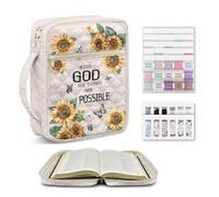 NETILGEN Sunflower Butterfly Bible Cover Case for Women, Large Quilted Bible Carring Case with Handle, Christian Gifts Book Protector for Scripture Study Supplies