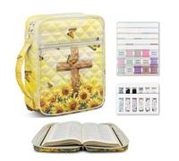 NETILGEN Sunflower Cross Bible Cover Carrying Case for Women, Large Quilted Bible Case with Handles Book Tabs Magnetic Bookmard, Scripture Study Supplies
