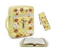 NETILGEN Sunflower Daisy Cross Bible Cover Case with Leather Bookmark for Women Scripture Bible Study Supplies Large Quilted Bible Carrying Case with Handle, Christian Gifts