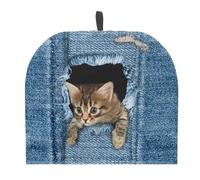 NETILGEN Teapot Cozy Large Tea Cosy Insulation Keep Tea Warm Creative Tea Pot Cozies Teapot Dust Cover Perfect for a Traditional English High Tea Experience, Denim Cat
