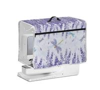 NETILGEN Transparent Side Sewing Machine Dust Cover with Top Handle and Front Zipper Essentials Storage Pocket Protective Dust Cover, Purple Lavender Floral Dragonfly