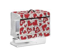NETILGEN Valentine's Day Decor Sewing Machine Dust Cover with Transparent Side & Handle, Quilted Polyester Protector for Sewing Machine Retro Love Hearts Pattern