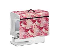 NETILGEN Valentine's Day Decor Sewing Machine Dust Cover with Transparent Side & Top Handle, Quilted Protective Cover for Household Sewing Machines Pink Love Hears