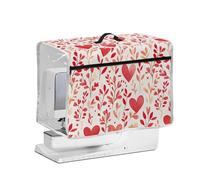 NETILGEN Valentine's Day Theme Quilted Dust Cover for Household Sewing Machines, Sewing Machine Pattern Protective Dust Cover with Transparent Side, Love Hearts Leaf Print