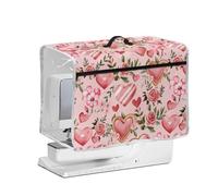 NETILGEN Valentine's Day Theme Sewing Machine Dust Cover with Transparent Panel & Top Handle, Quilted Polyester Protector Cover for Sewing Machine Love Hearts Leaf Print
