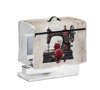 NETILGEN Vintage Rose Sewing Machine Dust Cover with Transparent Side & Top Handle, Quilted Protective Cover for Household Sewing Machines