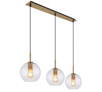 Netlighting Adara Bar Pendant Ceiling Light BrassColoured Clear Glass Shade 3x E27 in Yellow Netlighting Yellow