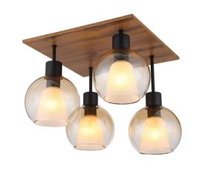 Netlighting Barry I Shade Cluster Ceiling Light Black Amber Glass Shade 4x E27 Netlighting Black