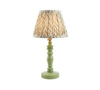 Luminosa Lighting Luminosa Bibury Satin Cotswold Green Paint Table Lamp With Herb Garden Green Fabric Leaf Shade 20Cm B22