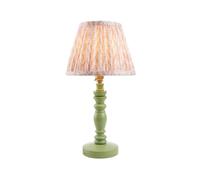 Luminosa Lighting Luminosa Bibury Satin Cotswold Green Paint Table Lamp With Peachy Keen Fabric Leaf Shade 20Cm B22