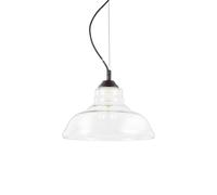 Netlighting Bistro 1 Light Dome Ceiling Pendant Black Clear Blown Glass Plate E27 Netlighting Black